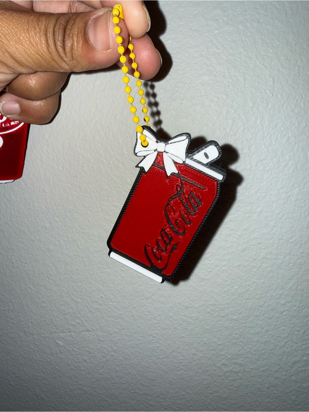 Coca Cola Red Can Phone Charm with Yellow Beaded Chain & can opener